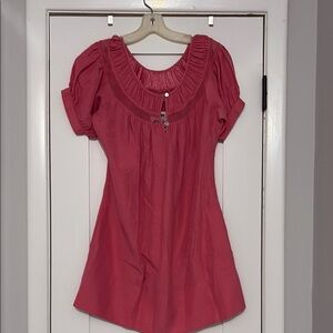 Daryl K Ruffled Pink Blouse dress with Puff Sleeves and Scooped Neckline